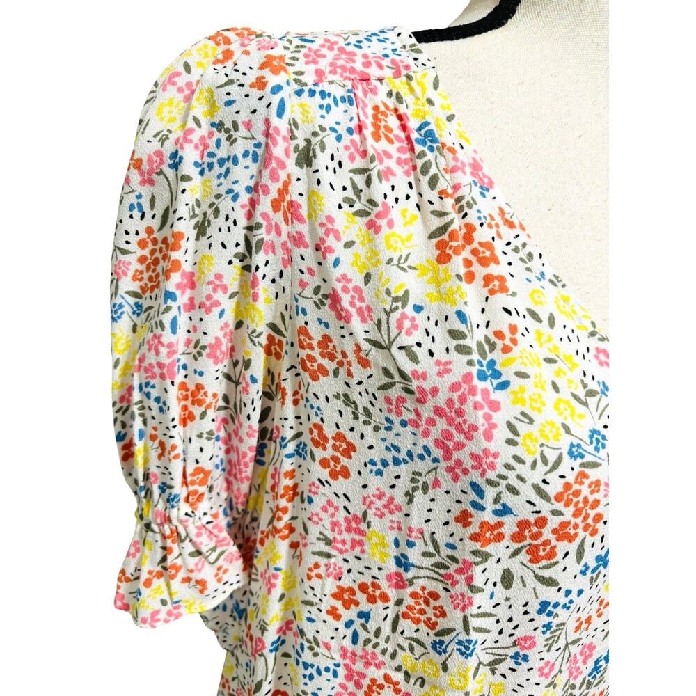 Loft White Ditsy Floral Blouse Sz Small Short Sleeve - Picture 5 of 9
